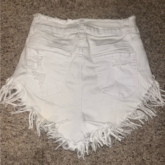White Frayed Denim Women Shorts - Picture 5 of 7